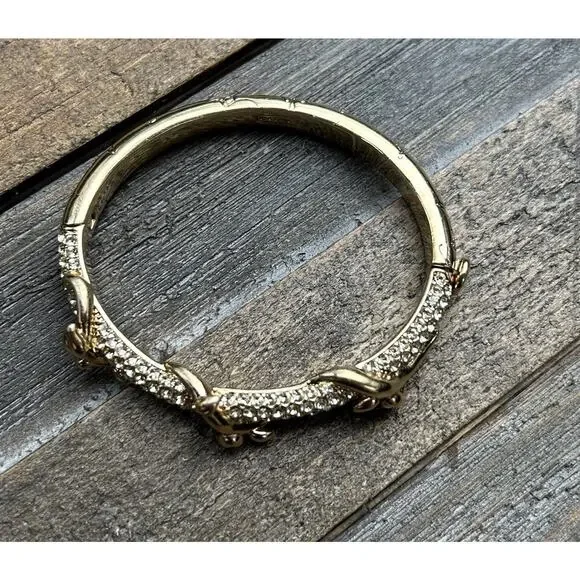 Coach Womens Gold Tone Crystal Pave Script Vine Hinge Bangle Bracelet - Picture 3 of 16